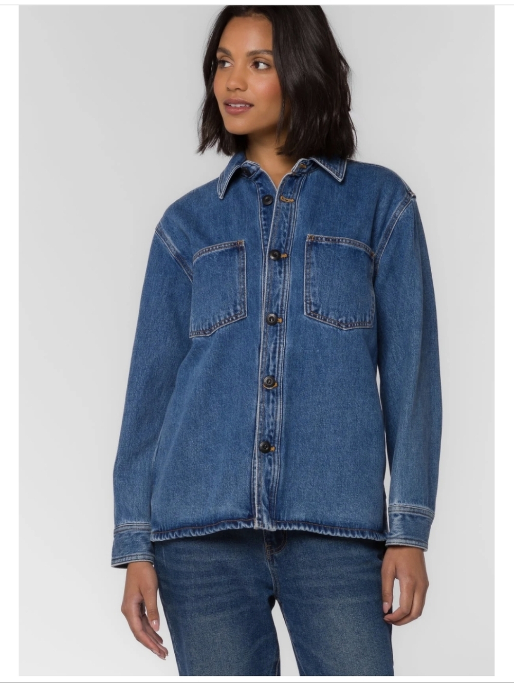 NWT VELVET HEART Bandita Denim Shacket Blue Womens Size S
